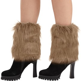 Nanxson Ladies Girls Furry Fuzzy Leg Warmers Short Leg Warmers Stocking, khaki