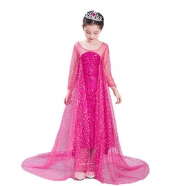 Lito Angels Princess Snow Queen Pink Sequin Fancy Dress Costume with Tulle Train Birthday Party Outfit for Girls Kids Age 9-10 Years