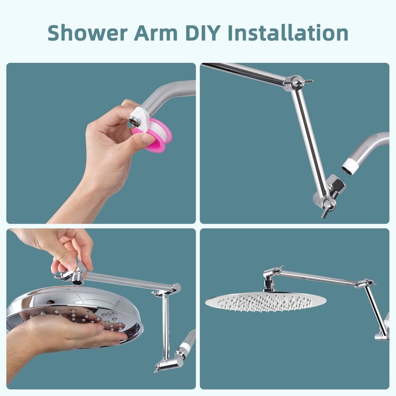 iFealClear All Metal 16" Shower Head Extension Arm, Solid Brass