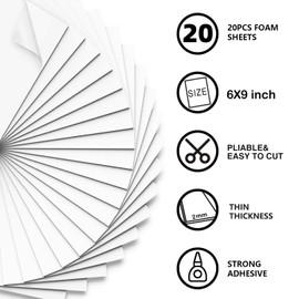 MEARCOOH 20-Pack Self Adhesive Foam Sheets, White 2mm Sticky Eva Foam Paper 6x9 Inch for 3D Crafts Cardmaking Classroom Scrapbooking