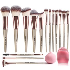 Brochas de Maquillaje Profesional Kit 15 Piezas Set de Brochas para Maquillaje Sintéticas de Alta Calidad Rubor Brochas Maquillaje Sombras de Brochas para Ojos(Oro Champagne)