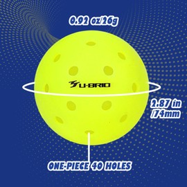 U-BRIO Outdoor Pickleball Balls, 40 Holes Rotation One-Piece Yellow 3 Pack, High Bounce Stable Trajectory Stylish Durable Crack-Resistant Pickleballs.