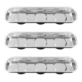 3PCS Magnetic Tray Holder, Stainless Steel Extra Strong Magnetic Bowl Parts Tray Set for Screws, Nuts, Bolts, Sockets, Pins – Mechanic Tool Metal Parts Organizer for Automotive Repair (Rectangular)