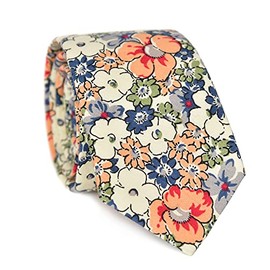 JESLANG Men's Cotton Printed Floral Tie 2.56" Skinny Narrow Necktie Various Designs (28)