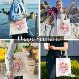 APJYM Floral Teacher Tote Bag, Teacher Appreciation Gifts Canvas Tote Bags for Women, Best Gifts for Teachers Educators Flower Reusable Grocery Shopping Bags