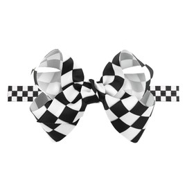 YanJie 5" Checkered Hair Bow Black and White Bow Racing Checkered Flag Hair Bow Elastic Plaid Bow Headband Hair Accessories for Racing Fan Party