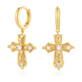VACRONA Gold Cross Drop Dangle Huggie Hoop Earrings for Women 14K Gold Plated Hypoallergenic Cross Earrings