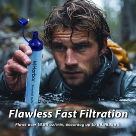 2 Pack MHarbor Personal Water Filter Straw, Portable Outdoor Emergency Survival Gear for Hiking, Camping, Travel, Hunting & Fishing