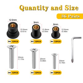 Twidec/36 Pairs Neoprene Well Nuts M4 M5 M6 with Stainless Steel Screw Kayak Bolts Well Nut Kit for Kayak Motorcycle Boat Marine Windscreen Accessories N-080-36Pairs