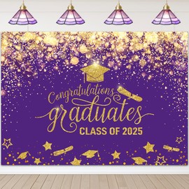 Avezano 7x5ft Graduation Backdrop Class of 2025 Graduation Party Decorations Purple and Gold Congrats Grad Party Banner Supplies