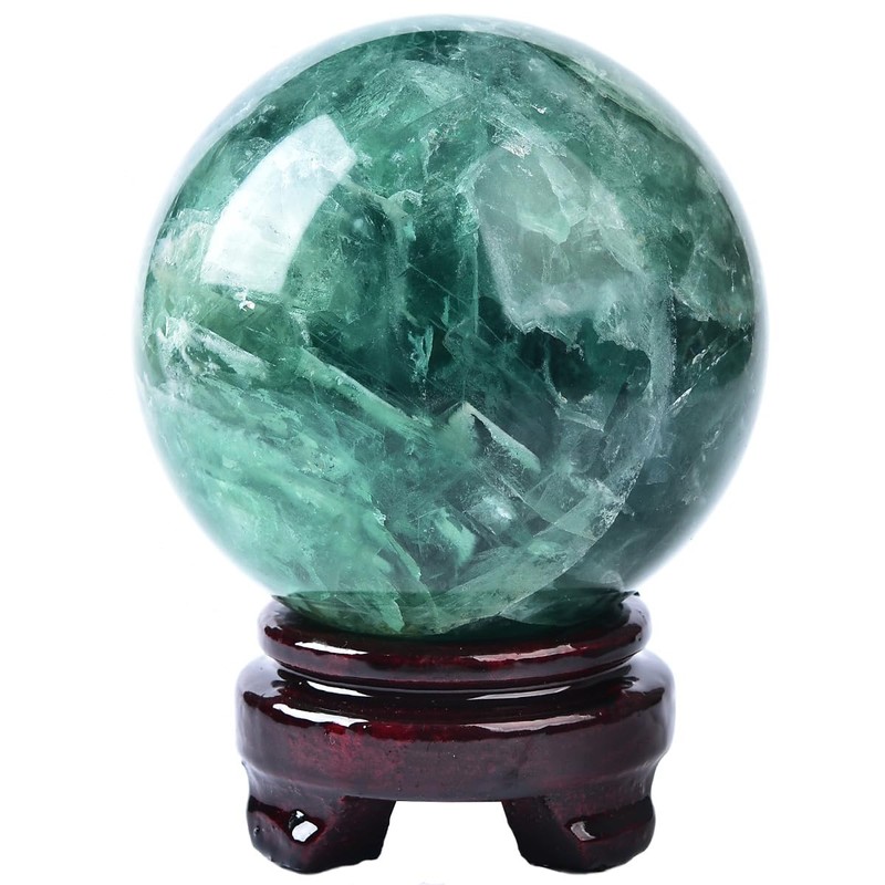 MOGEMT Green Fluorite Crystal Ball with Stand Large Crystals Sphere