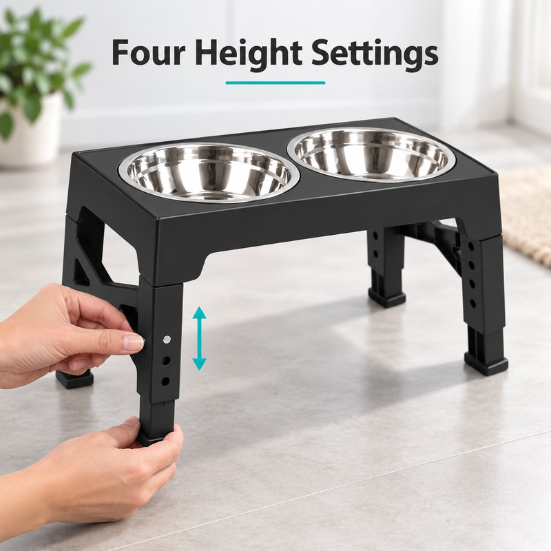 Adjustable Elevated Dog Feeder with Slow Feeder Bowl and Stainless