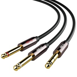1/4 inch TRS Stereo to Dual 1/4 inch Y-Splitter Insert Audio Cable 10 Feet (2 Pack), 6.35mm Male to 2X 6.35mm Male TS Mono Breakout Cord, 24K Gold Plated, Oxygen-Free Copper Cable with 5 Cable Ties
