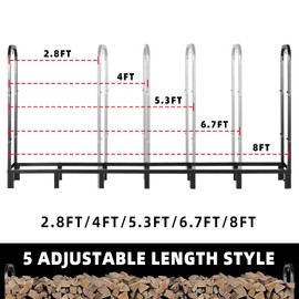 Kendane 8FT Firewood Rack Outdoor, Heavy Duty Adjustable Firewood log Storage & Holder, Wood Pile Lumber Storage Rack Stacking Outside for Courtyard Patio.