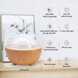 HiiTii Wood Base Ultrasonic Essential Oil Diffuser Air Humidifier, 200 ml Glass Oil Diffuser for Home Office Hotel