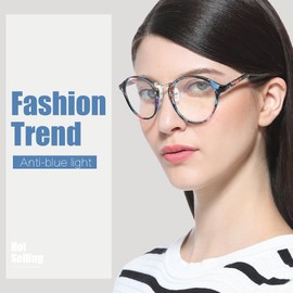 Cyxus Nerd Glasses Round Blue Light Glasses for Woman Reduce Eye Strain UV Blocking for Computer Screen（8065T15 Floral Print）