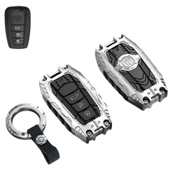 Heavy Metal Key Fob Cover Case Protector for Toyota, Keychain, Accessories for Toyota 2020 2021 2022 2023 Highlander 2018-2024 RAV4 Camry C-HR Corolla Avalon Prius GT86 (Type-B Silver)