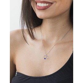 PYNZY 925 Sterling Silver Cross Pendant for Women, Heart Necklace with Created Sapphire Birthstone Christian Baptism Jewelry Gifts for Women