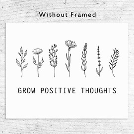 Grow Positive Thoughts, Wildflower Wall Art, Positive Quote for School, Plant Lover Gift, Positive Quote Print, Wall Art for Classroom, Sister Gift, Unframed (11X14 INCH)