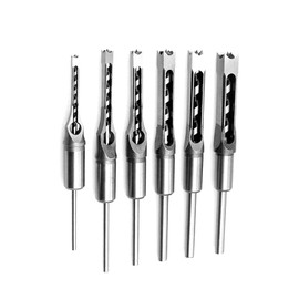 6pcs Square Hole Drill Bit Woodworking Hole Saw Mortising Chisel Steel Drill Bits Set 1/4 inch, 5/16 inch, 3/8 inch, 1/2 inch, 9/16 inch, 5/8 inch for Wood