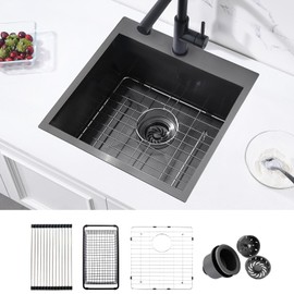 18 Black Drop In Kitchen Bar Sink, ZDHHT 18 x 18 x 10 Inches 16 Gauge T304 Black Stainless Steel Topmount Small Kitchen Sink Bar Prep Square Island Sink