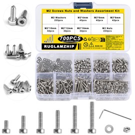 M2 Screws Set, Hexagonal Screws Nuts Set, Stainless Steel Cylinder Screws with Hexagon Socket Screws with Nuts Washers Assortment Kit Machine Screws Thread Screws Set