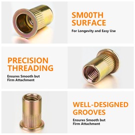 Rivet Nut, FOREVTL 100 Pieces M3 UNC Carbon Steel Flat Head Rivnut Threaded Insert Nut, Knurled Body (M3)