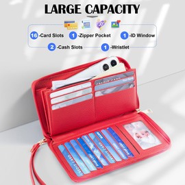 Chelmon Chelmon Women's Wallet RFID Blocking Long Clutch Zip Around Travel Leather Purse Large Capacity Credit Card Holder with Grip Hand Strap