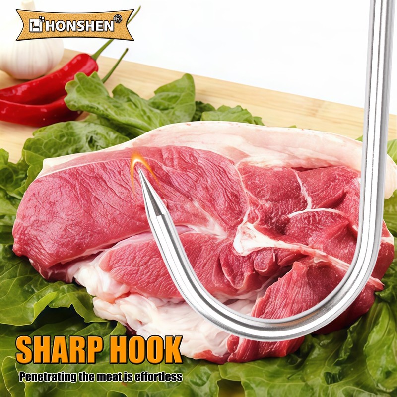 HONSHEN 10" Meat Hooks,8mm Heavy Duty S-Hooks Stainless Steel Meat