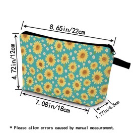 YULUENZE Blue-green Little Sunflower Makeup Bag Cute Small Organizer Bag with Zipper Blue-green Little Sunflower Cosmetic Bag Aesthetic Birthday Present for Women Friends