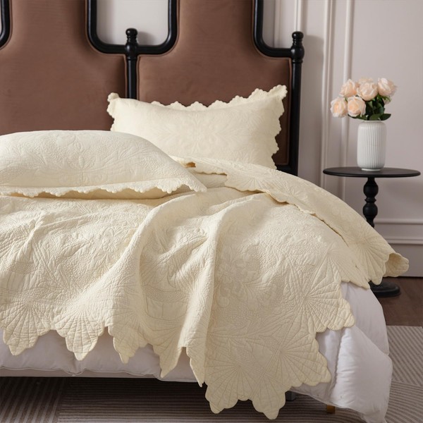 BOV Quilts Queen Size Scalloped Edge Cotton Quilt Queen Quilt