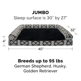 Furhaven Memory Foam Dog Bed for Large Dogs w/ Removable Bolsters & Washable Cover, For Dogs Up to 95 lbs - Plush & Southwest Kilim Woven Decor Sofa - Black Medallion, Jumbo/XL