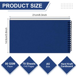Engrowtic 2 Pcs Dot Grid Notebook Top Spiral Notebook A5 Size Bullet Dotted Paper Hardcover Dot Journal 8.3''x 5.8'' 140 Pages Spiral Notepads for Sketching Drawing Writing School Office (Dark Blue)