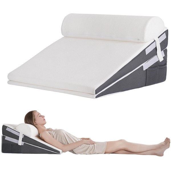 GOHOME Bed Wedge Pillow with Cooling Memory Foam Top Removable,3