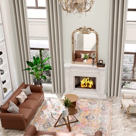 MAIHER Faux Linen Beige 2 Story Curtains Grommet, Total Blackout Extra Long Curtains 132 Inches Long Window Curtain Panel 1 Panel for High Ceiling Living Room(Beige, 50" W x 132" L)