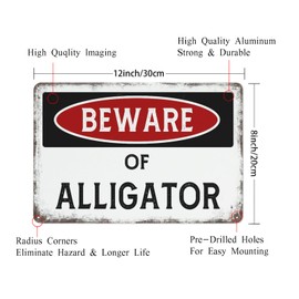 Beware of Alligator Vintage Metal Tin Sign Decor Retro Funny Aluminum Sign For Home Garage, Basement Wall Decorations