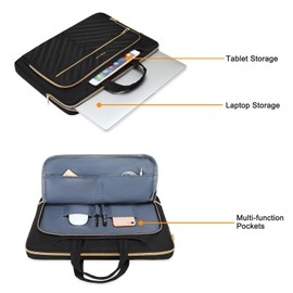 MOSISO 360 Protective Laptop Shoulder Bag,13-13.3 inch Computer Bag Compatible with MacBook Pro 14, HP, Dell, Asus Notebook,Messenger Bag with Front Quilted Raised Horizontal Pockets & Belt, Black