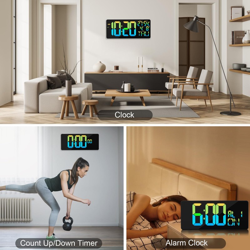 11 RGB Color Changes Large Digital Wall Clock/Bluetooth Auto Time