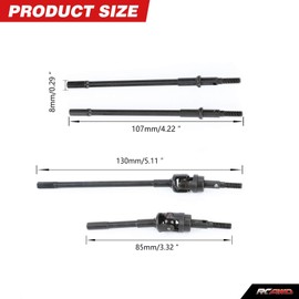 RCAWD Front CVD Shafts Rear Straight Axle Shafts AXI232061 AXI232062 for Axial 1/10 SCX10 PRO AXI03028 SCX10 III AXI03011 Upgrade Parts (Black)