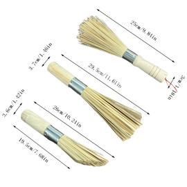 Eabdice Pack of 3 Bamboo Wok Brushes, Wash Pot Brush, Washing Up Brush, Used for Kitchen Utensils such as Pots, Plates, Bowls, etc