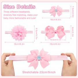 Yueshop 3pcs/Set Baby Kids Girls Bowknot Headband Toddler Elastic Hair Band Headwear Bow for Newborn Infant Toddlers (Pink)