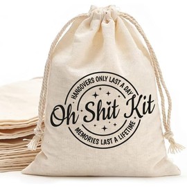 MS Oh Kit printed Party Favor bags - Cotton Drawstring closure - Bachelorette hangover kit bags - Hangover Recover Kit Wedding Party Gift Bags - 5 * 7 Inch bags Set of 10 D1