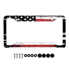 XYZCANDO Fireman in American Flag License Plate Frame for Women Modern Car Tag Holder with 4 Holes and Screws Lightweight License Plate Cover for Outdoor Decor Gift for Holiday
