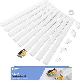 Delamu Cable Hider Cord Hider, Cord Covers for 3-4 Wires on Wall, PVC Wire Hider Covers for Cords on Wall, Easier Setup Cable Cover Management, White