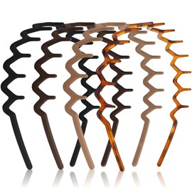 Set of 4 Zig Zag Headbands, Recycled Plastic Wavy Toothed Hair Band, Tooth Comb Hairband Wavy Zigzag Headband for Women and Men, Classic 90s Hair Hoop Accessories (Black + Brown + Khaki + Coffee)