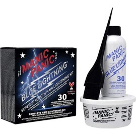 MANIC PANIC Blue Lightning Hair Bleach Kit - 30 Volume Developer + Bleach Powder Hair Lightener Lifts up to Five Levels And Eliminates Orange Tones - Vegan And Cruelty Free