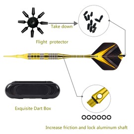 Mhekrep Darts with Plastic Tip, 21 g, Set of 3 Professional Soft Darts Set, Dart Accessories, Darts for Electronic Dartboard with Storage Box (Yellow)