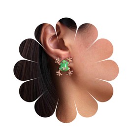 Cybche Boho Green Frog Stud Earrings Green Enamel Frog Earrings Gold Crystal Frog Earrings Cute Frog Animal Earrings Vintage Frog Dangle Earrings Jewelry for Women