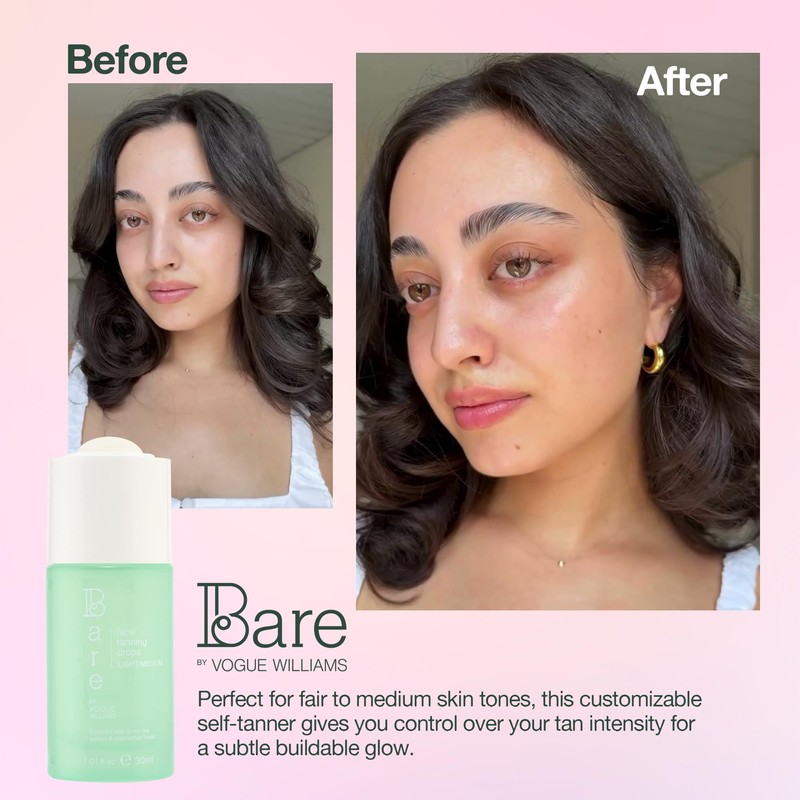 Bare By Vogue Face Tanning Drops - Light/Medium, Customisable Sun-Kissed