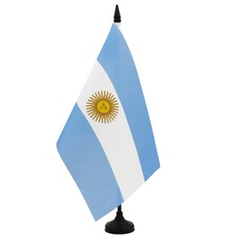 Argentina Table Flag 5'' x 8'' - Argentine Desk Flag 21 x 14 cm - Black plastic stick and base - Drapeau Argentine AZ FLAG